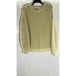 Light Yellow Open-Knit Crewneck Sweater